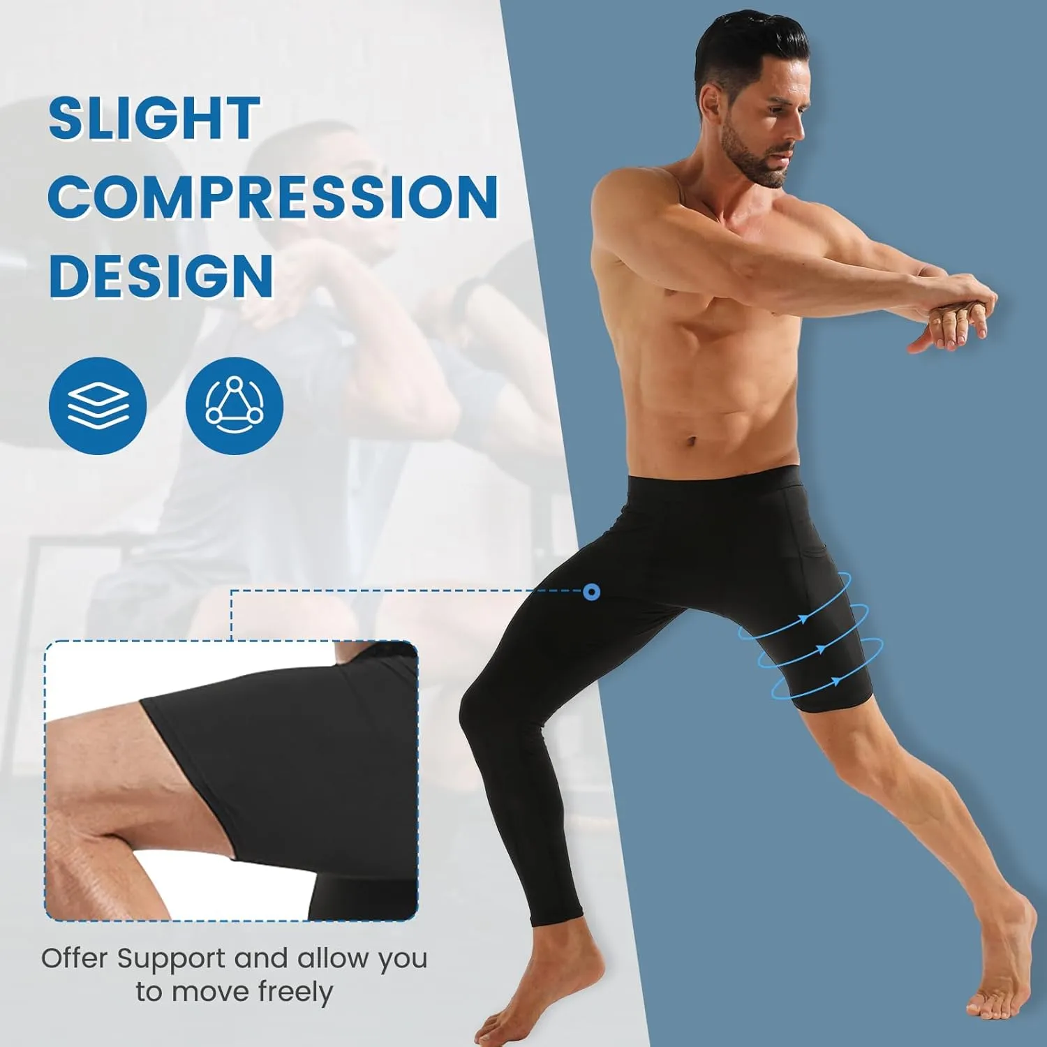 2 Pack Men's Compression Pants Single Leg Tight Sports Long Pants with Pockets for Basketball Base Layer Leggings
