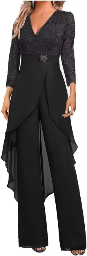 2 Pieces Mother of The Bride Pant Suits for Wedding Formal Outfit Women's Jumpsuit