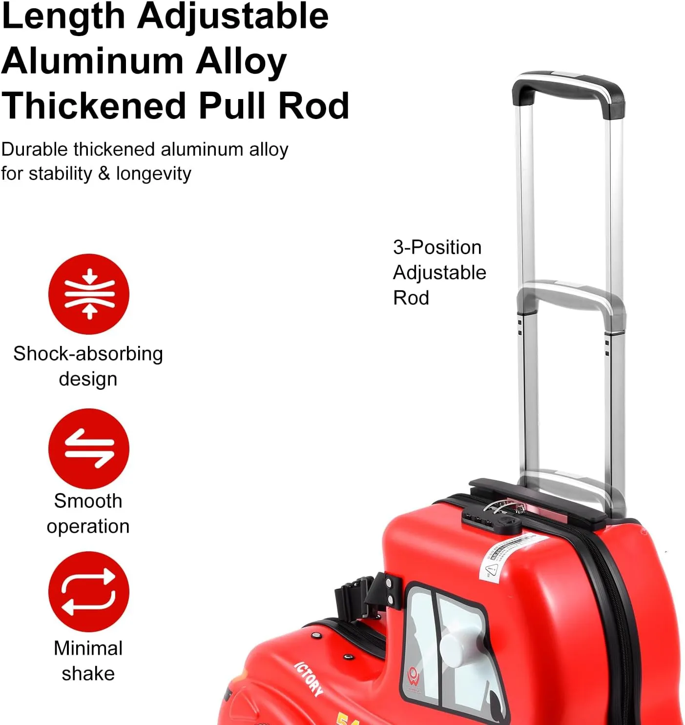 24 Inch Kids Ride Suitcase,Toddler Luggage Seat Ride with Lock - Kids Travel Trolley with Safety Belt, kids luggage with wheels Child Stroller Spinner Luggage, ABS PC (Red Car, 5-12 Years)