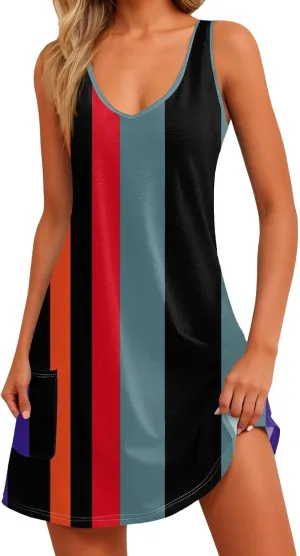 4th of July Dress Women Summer Dresses 2025 Casual Sleeveless V Neck Red White Blue Tank Loose Sundress Pocket