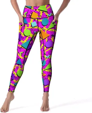80s Women's High Waist Tummy Control Yoga Pants 90s with Pockets Sports Fitness Leggings