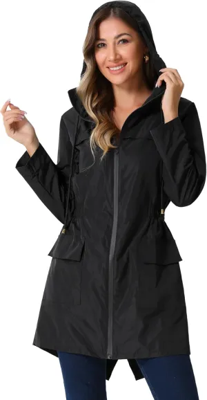 Allegra K Windbreaker Trench Coat for Women's Lightweight Hooded Raincoat Waterproof Jacket