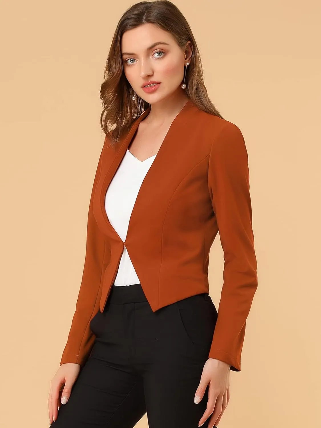 Allegra K Women's Work Office Suit Collarless Casual Cropped Blazer Jacket