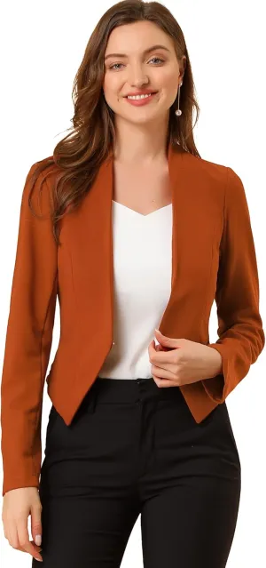 Allegra K Women's Work Office Suit Collarless Casual Cropped Blazer Jacket
