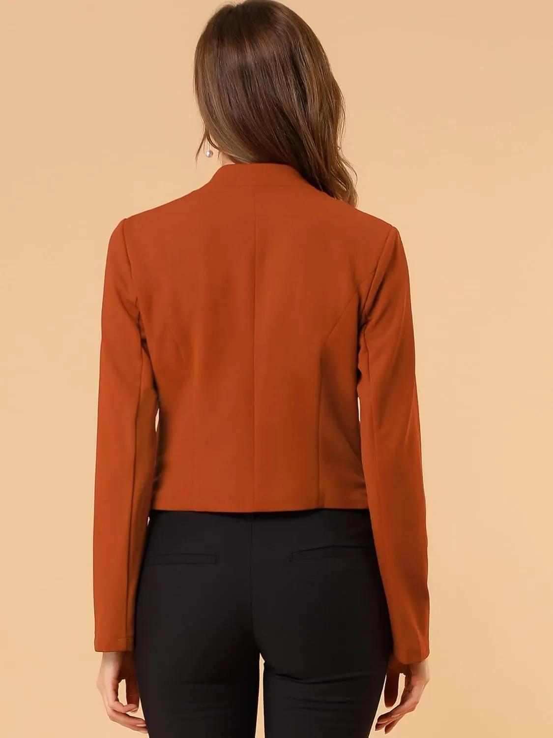 Allegra K Women's Work Office Suit Collarless Casual Cropped Blazer Jacket