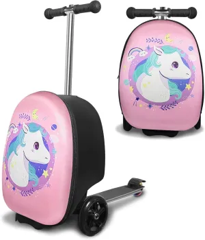 ALVOD 2-in-1 Scooter Suitcase, Foldable & Lightweight Scooter Luggage for Kids with LED Light Wheel
