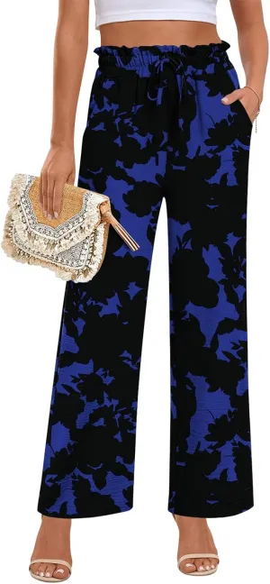 Anymeet Womens Cute Pants Wide Leg Casual Loose Fit High Waist Lounge Pants with Pockets