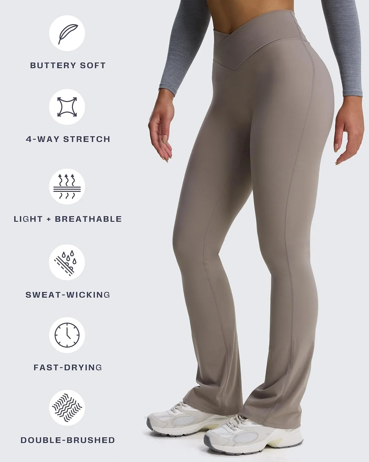 Aoxjox Flare Leggings for Women Trinity Tummy Control High Waisted Wide Leg Crosswaist Yoga Pants 29"/31"/33"