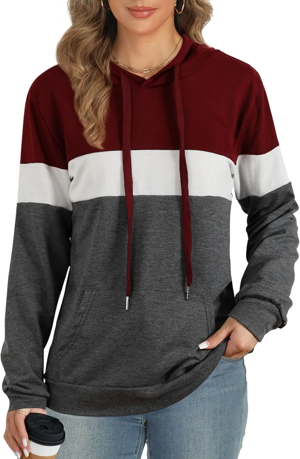 AURUZA Hoodies for Women with Pocket, Long Sleeve Sweatshirt Women Pullover, Causal Loose Fit Pullover Tunic Top Fall Clothes