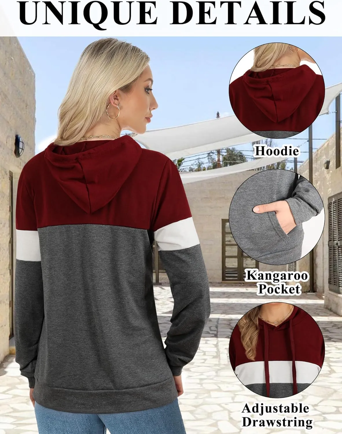 AURUZA Hoodies for Women with Pocket, Long Sleeve Sweatshirt Women Pullover, Causal Loose Fit Pullover Tunic Top Fall Clothes