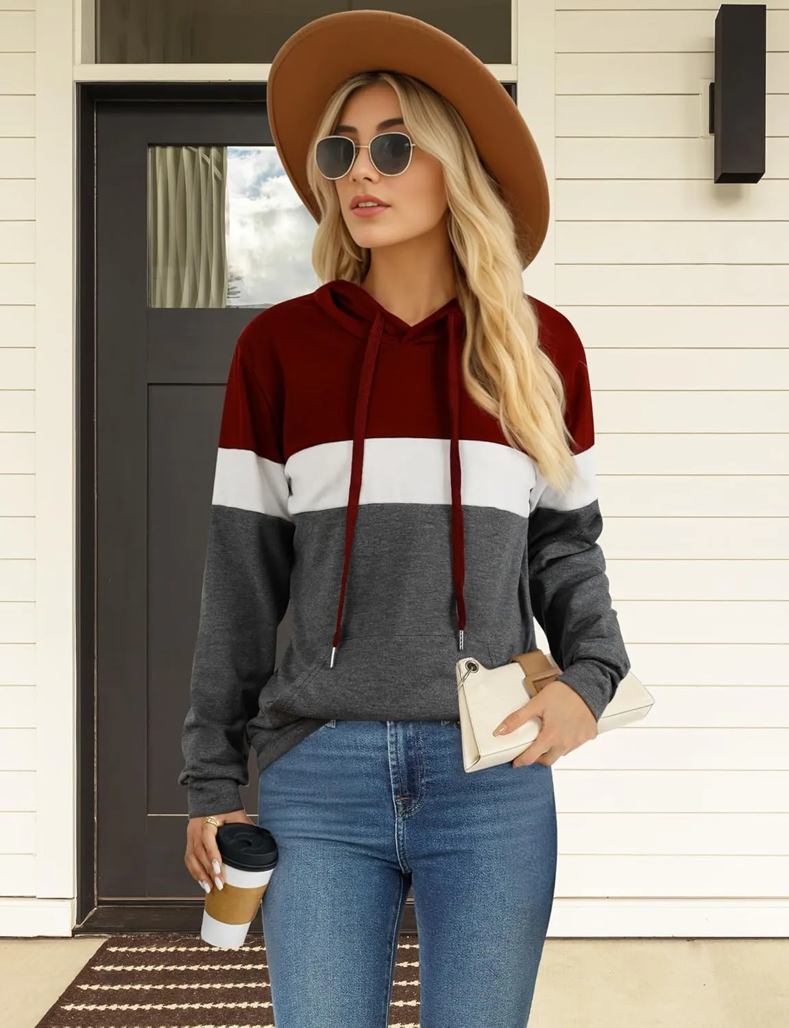 AURUZA Hoodies for Women with Pocket, Long Sleeve Sweatshirt Women Pullover, Causal Loose Fit Pullover Tunic Top Fall Clothes