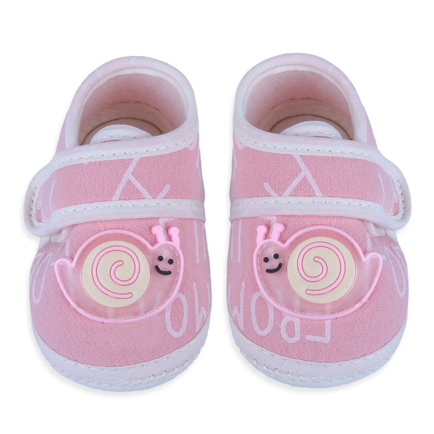 Baby Moo Snail Applique Velcro Strap Non-slip Kids Booties - Pink