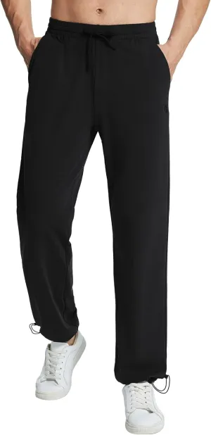 baleaf Men's Sweatpants Casual Lounge Cotton Pajama Yoga Pants Open Bottom Straight Leg Male Sweat Pants with Pockets