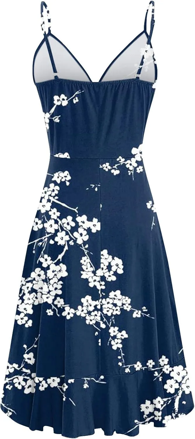 BAXLIMEK Party Dresses for Women,2025 Spring Summer Elegant V Neck Spaghetti Strap Sundress Flowy Ruched Ruffle Mini Dress