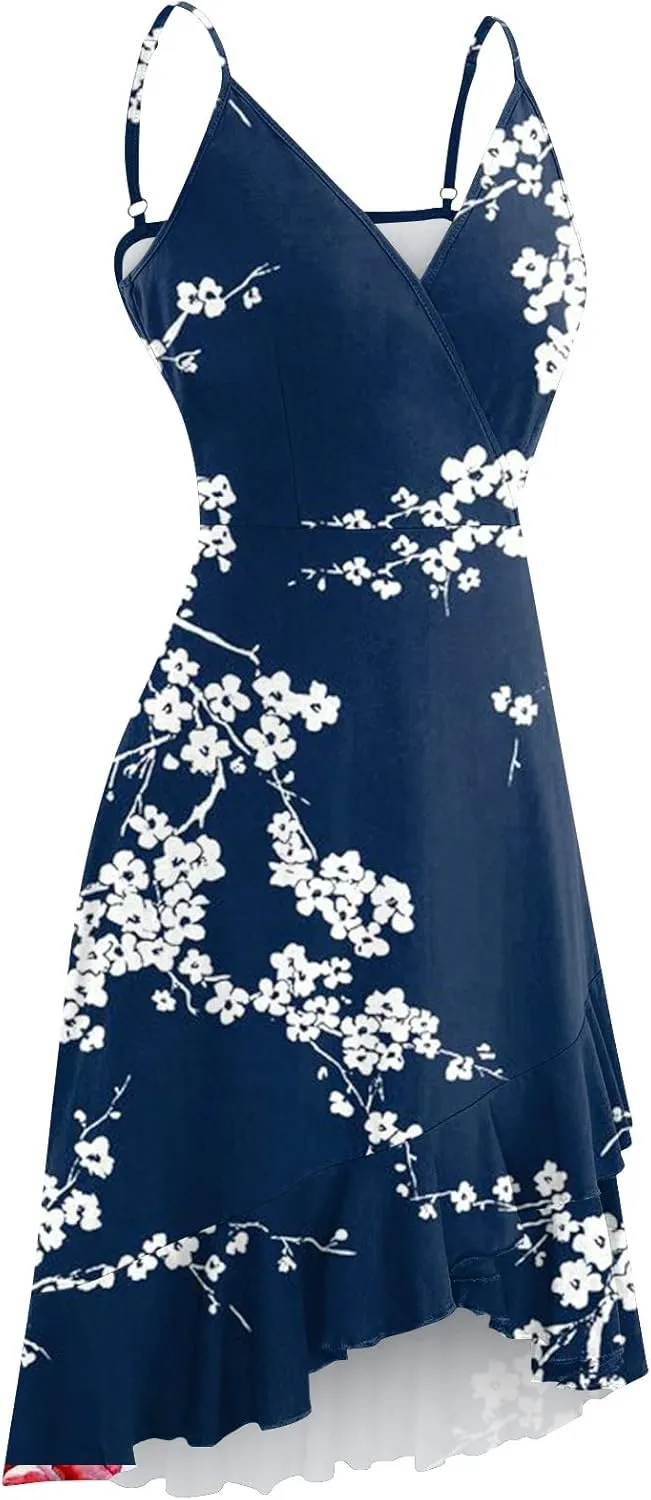 BAXLIMEK Party Dresses for Women,2025 Spring Summer Elegant V Neck Spaghetti Strap Sundress Flowy Ruched Ruffle Mini Dress