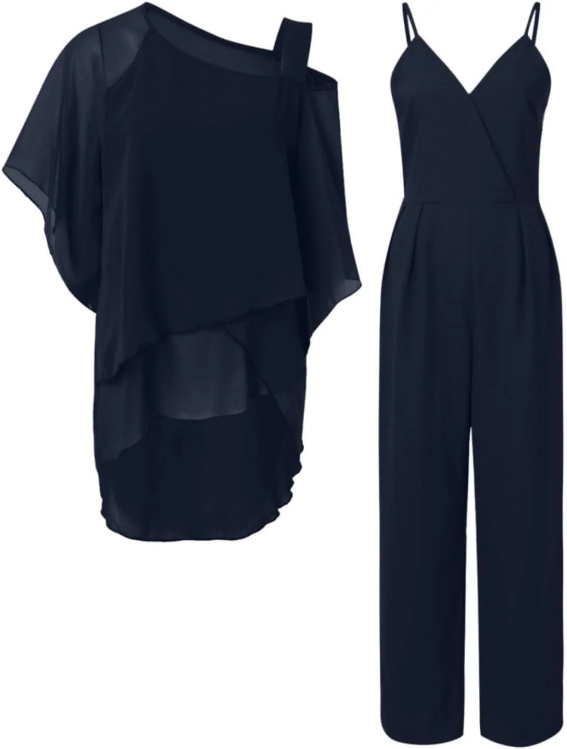 Bengbobar Pant Suits for Women Dressy 2 Piece Outfits Dressy Pant Suits Wedding Casual Chiffon Wide Leg Pant Jumpsuit Sets