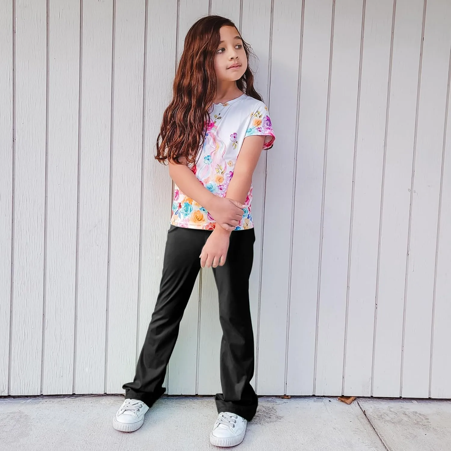 BIG ELEPHANT Girl's Flare Leggings with Pockets, Kids Bootcut Yoga Pants, High Waisted Bell Bottoms for Dance