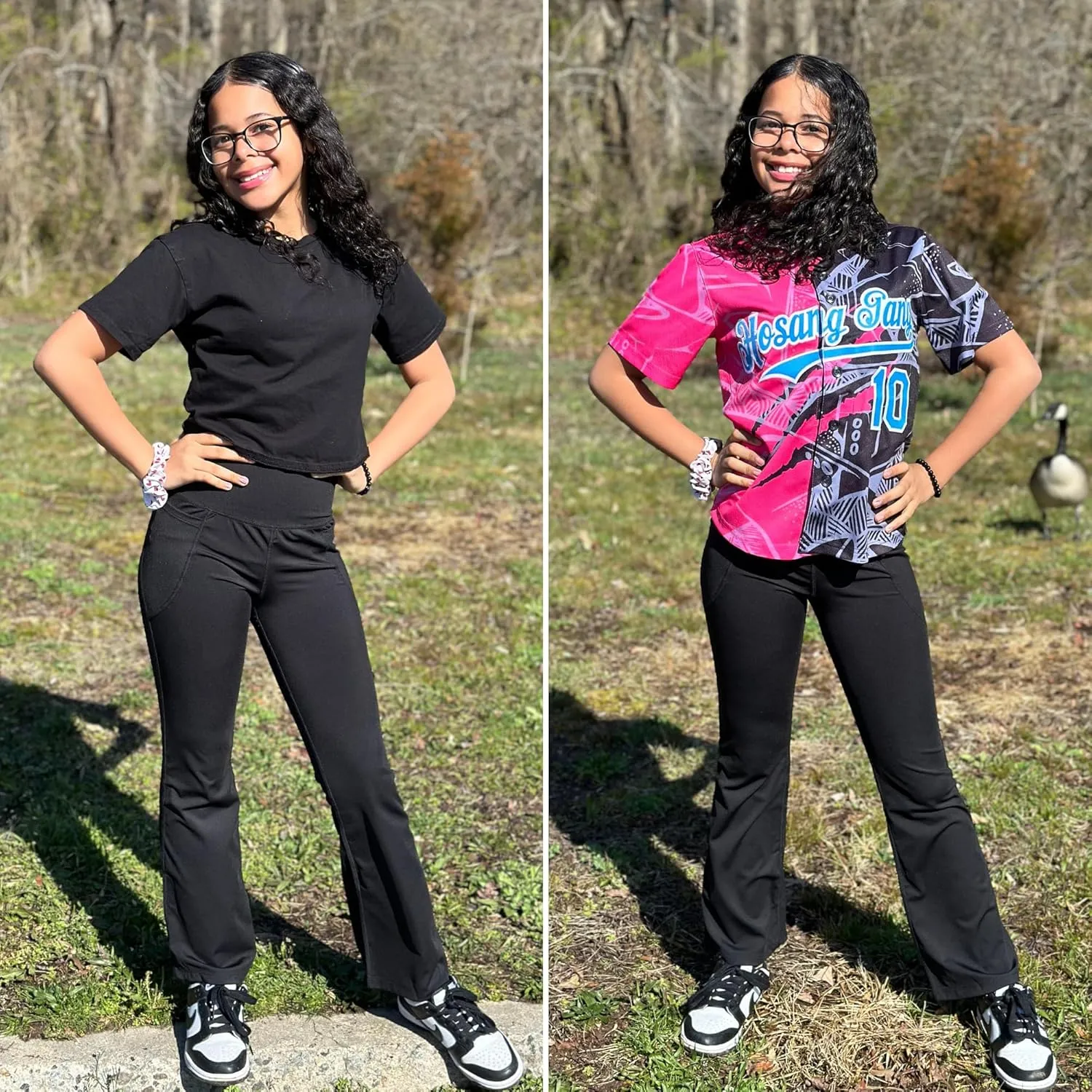 BIG ELEPHANT Girl's Flare Leggings with Pockets, Kids Bootcut Yoga Pants, High Waisted Bell Bottoms for Dance