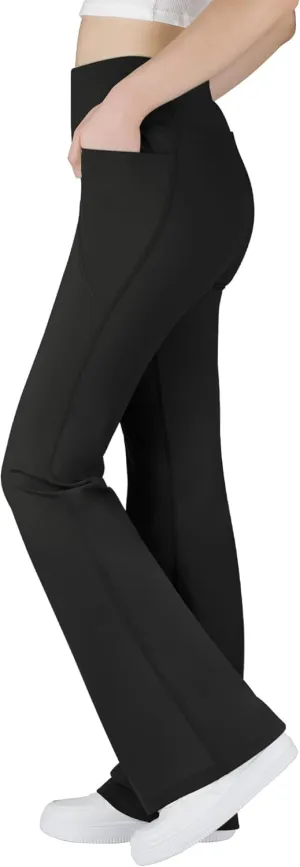 BIG ELEPHANT Girl's Flare Leggings with Pockets, Kids Bootcut Yoga Pants, High Waisted Bell Bottoms for Dance