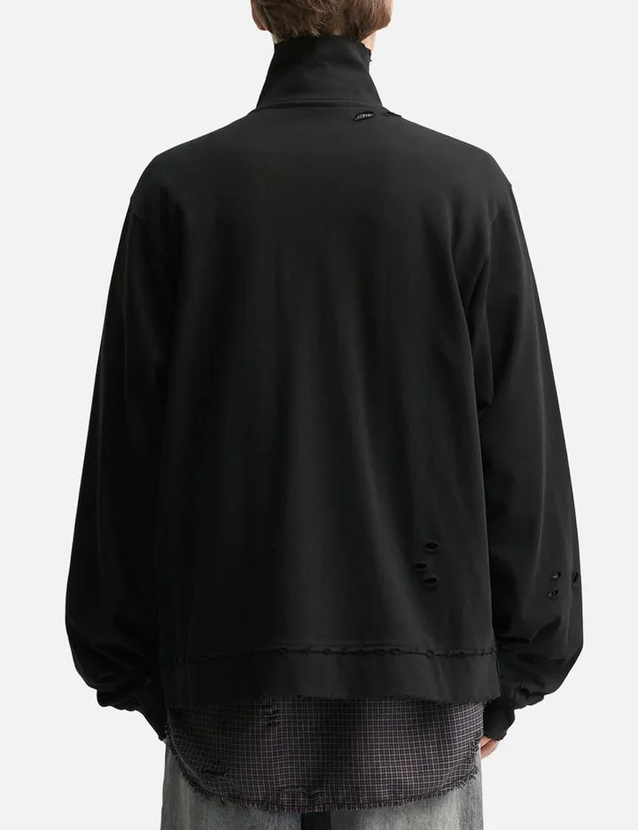 Black Washed Aging Destroyed Zip Jacket