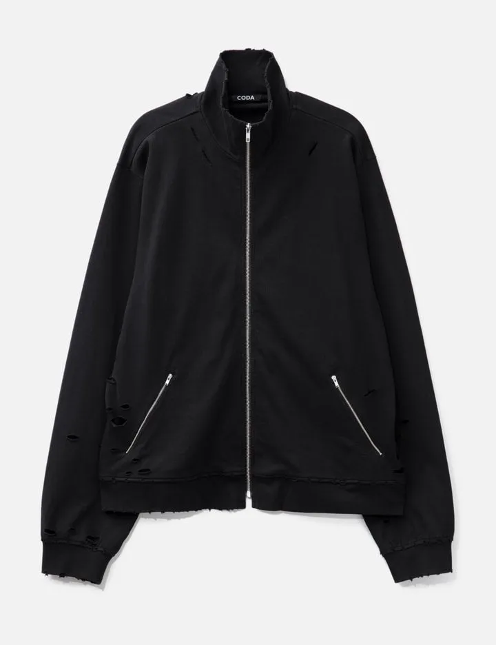 Black Washed Aging Destroyed Zip Jacket