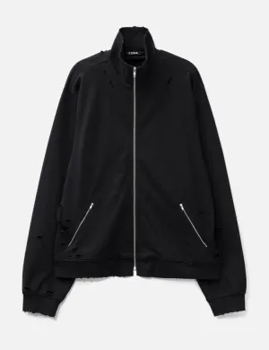 Black Washed Aging Destroyed Zip Jacket