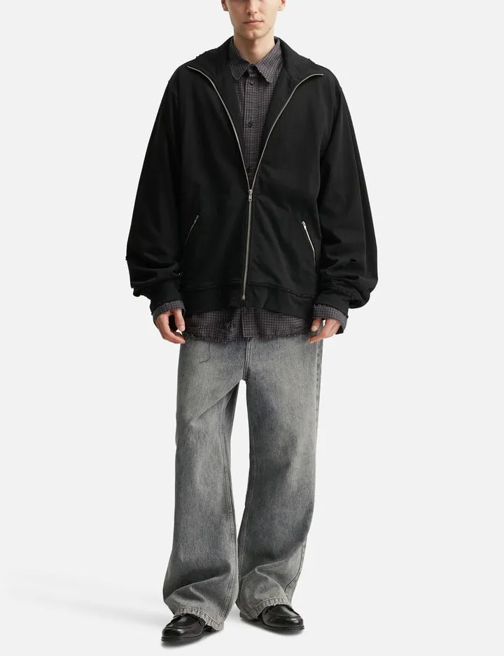 Black Washed Aging Destroyed Zip Jacket