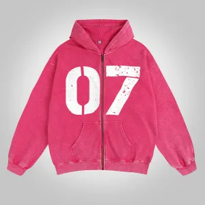 Blavra 07 Perfect Print Washed Cotton Zip-Up Hoodie