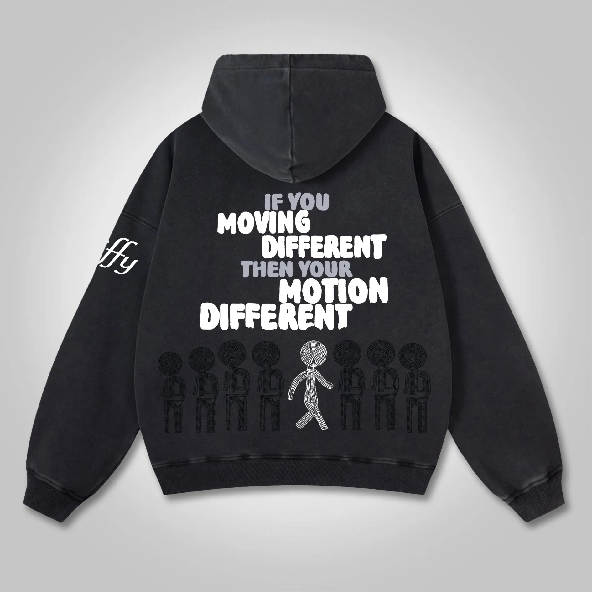 Blavra Relaxed Vintage Motion Different Graphic Acid Washed Oversized Zip-Up Hoodie