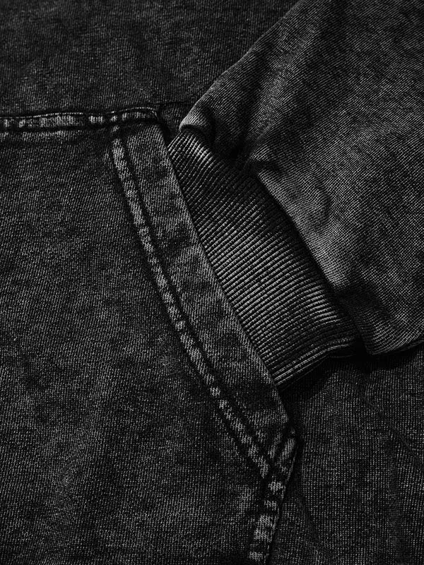 Blavra Relaxed Vintage Motion Different Graphic Acid Washed Oversized Zip-Up Hoodie