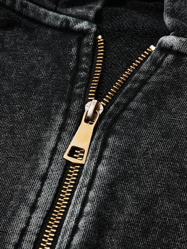 Blavra Totem Print Washed Cotton Zip-Up Hoodie