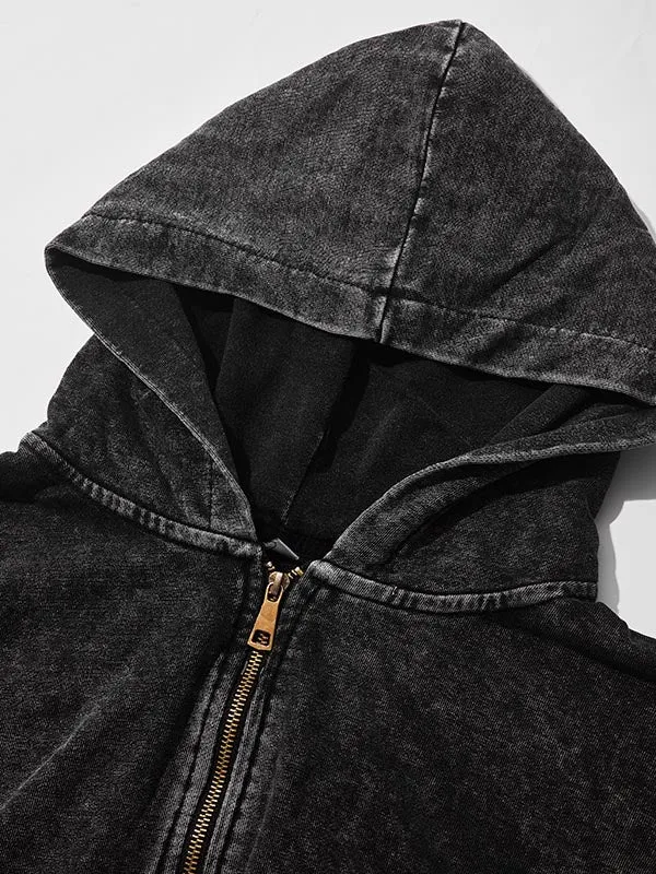 Blavra Vintage Mm6 Print Washed Cotton Zip-Up Hoodie