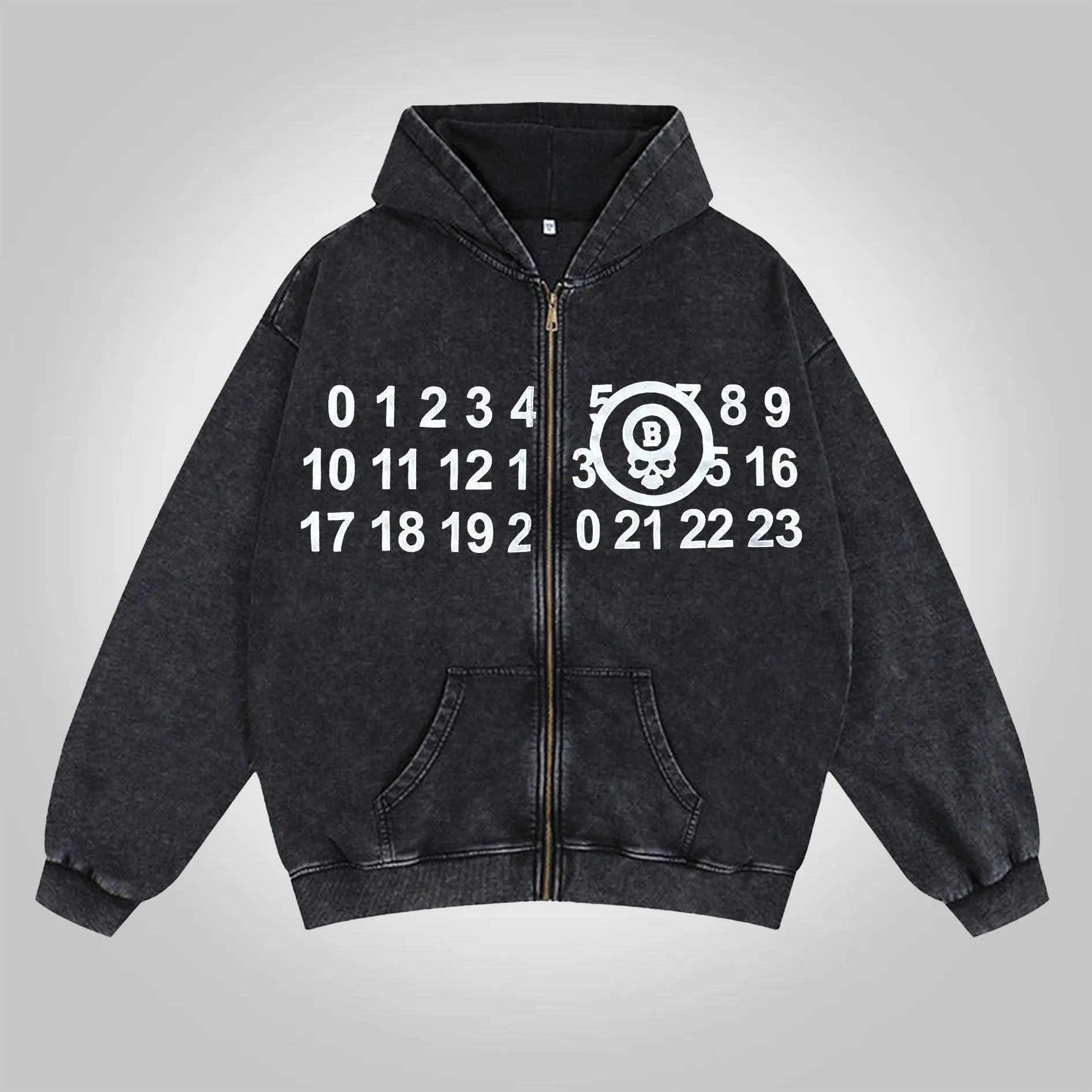 Blavra Vintage Mm6 Print Washed Cotton Zip-Up Hoodie