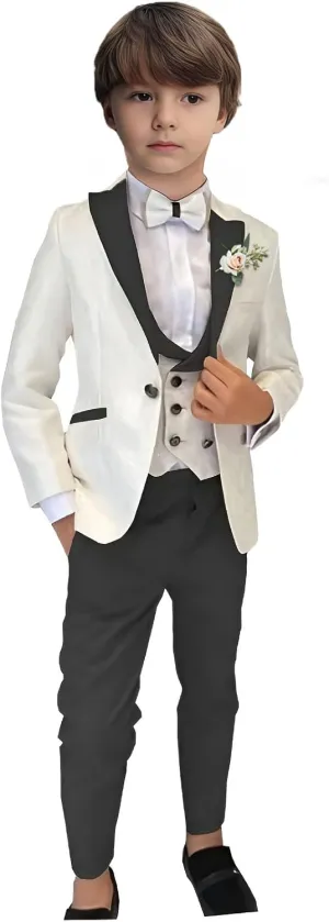 Boys Jacquard 3 Piece Suits Slim Fit Wedding Dinner Blazer Vest Pants Kids Tuxedo Suits for Boys Pageboy Ring Bearer Outfits