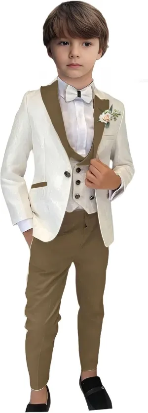 Boys Jacquard 3 Piece Suits Slim Fit Wedding Dinner Blazer Vest Pants Kids Tuxedo Suits for Boys Pageboy Ring Bearer Outfits