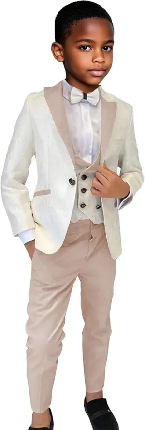 Boys Suit 3 Piece Slim Fit Tuxedo Suits for Boys Formal Wedding Suit Jacquard Blazer Vest Pants Set for Dinner Party Prom