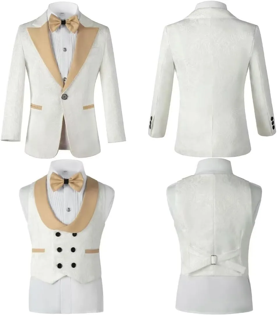 Boys Suit 3 Piece Slim Fit Tuxedo Suits for Boys Formal Wedding Suit Jacquard Blazer Vest Pants Set for Dinner Party Prom