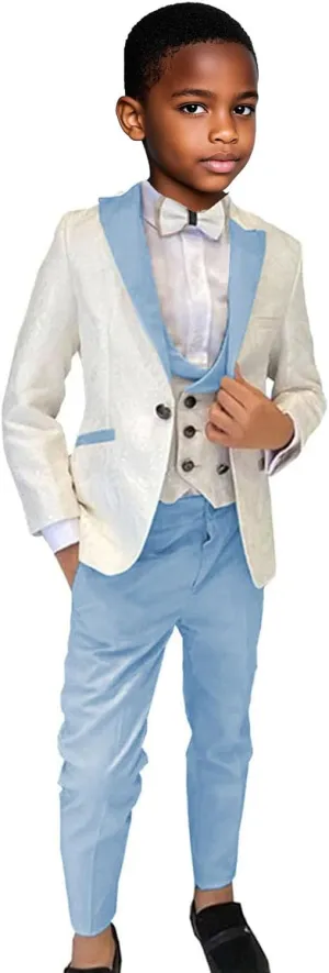 Boys Suit 3 Piece Slim Fit Tuxedo Suits for Boys Formal Wedding Suit Jacquard Blazer Vest Pants Set for Dinner Party Prom