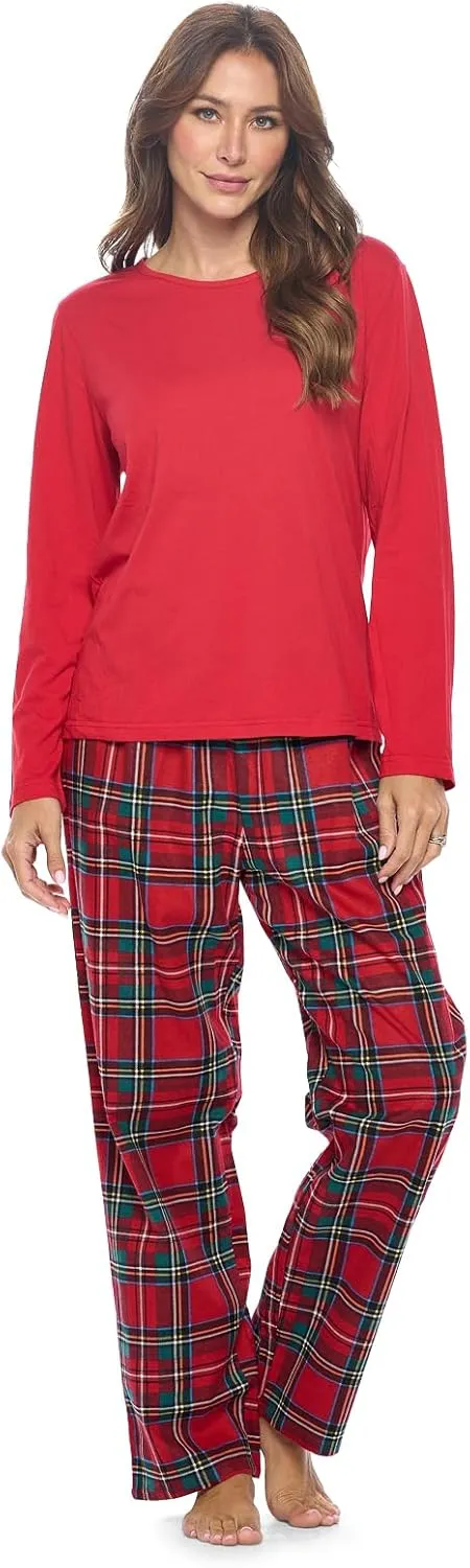 Casual Nights Women's Jersey Knit Long-Sleeve Top and Soft Flannel Bottom Pajama Set