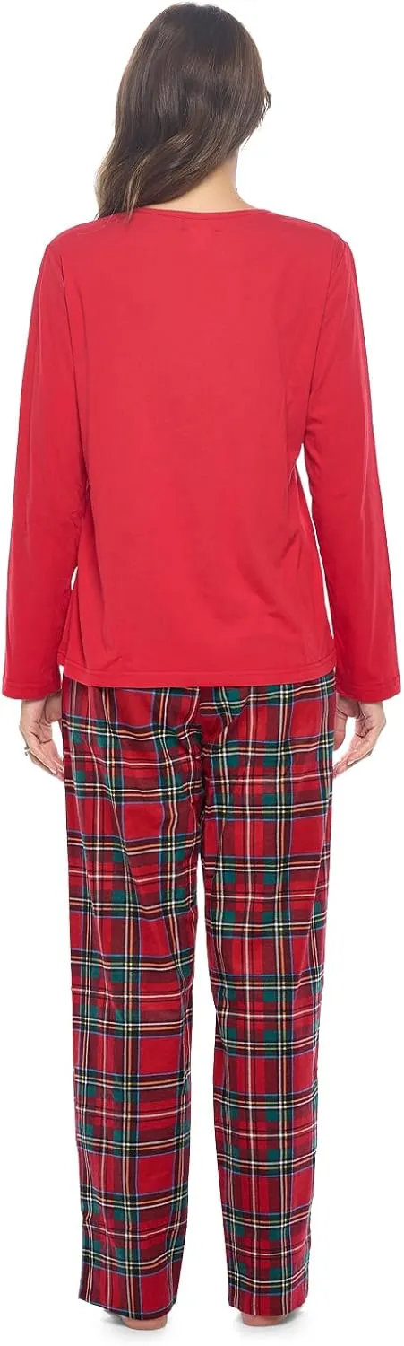 Casual Nights Women's Jersey Knit Long-Sleeve Top and Soft Flannel Bottom Pajama Set