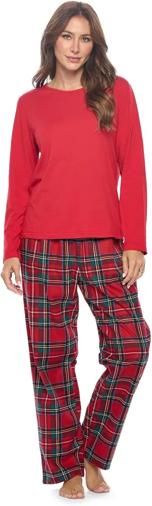 Casual Nights Women's Jersey Knit Long-Sleeve Top and Soft Flannel Bottom Pajama Set