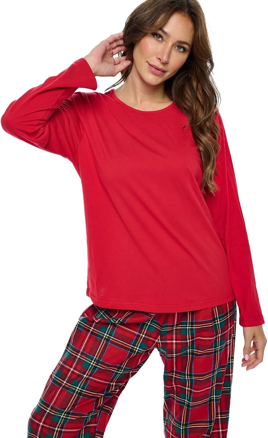 Casual Nights Women's Jersey Knit Long-Sleeve Top and Soft Flannel Bottom Pajama Set