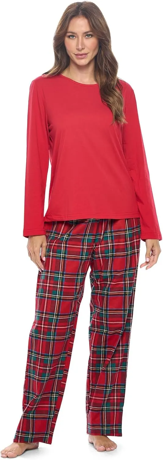 Casual Nights Women's Jersey Knit Long-Sleeve Top and Soft Flannel Bottom Pajama Set