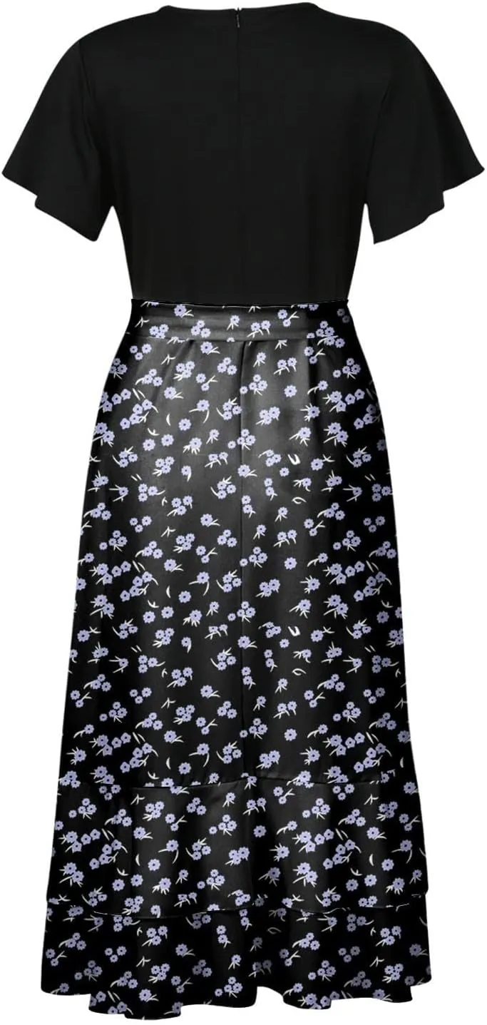 Ceboyel Women High Low Ruffle Spring Dresses Floral Causal Maxi Dress Short Sleeve Long Dresses Teacher Summer Clothing 2023