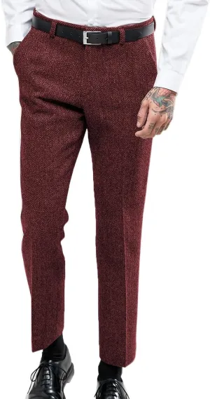Ceehuteey Men's Retro Dress Suit Pants Thick Wool Flat Front Herringbone Tweed Trousers