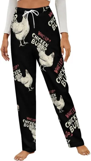 Chicken Hen What Womens Flannel Pajama Pants Long Length Sleep Lounge Pants with Drawstring Belt Loungewear