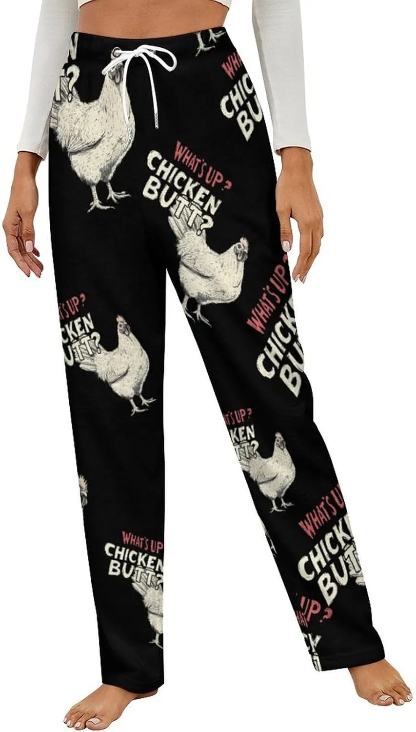 Chicken Hen What Womens Flannel Pajama Pants Long Length Sleep Lounge Pants with Drawstring Belt Loungewear