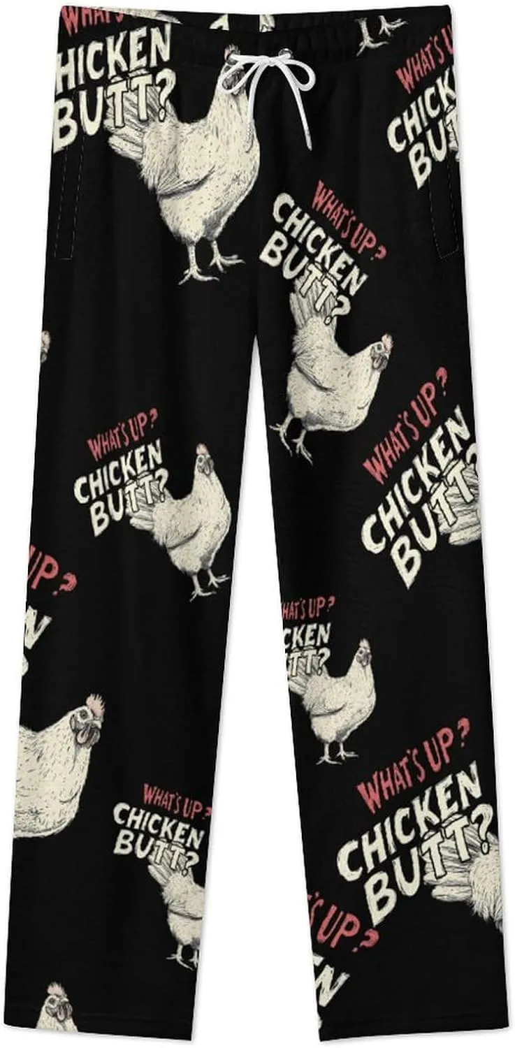 Chicken Hen What Womens Flannel Pajama Pants Long Length Sleep Lounge Pants with Drawstring Belt Loungewear