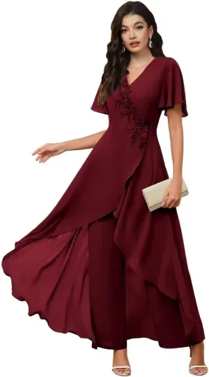Chiffon Mother of The Bride Pant Suits for Wedding Guest Dresses Formal Outfit Womens Jumpsuit