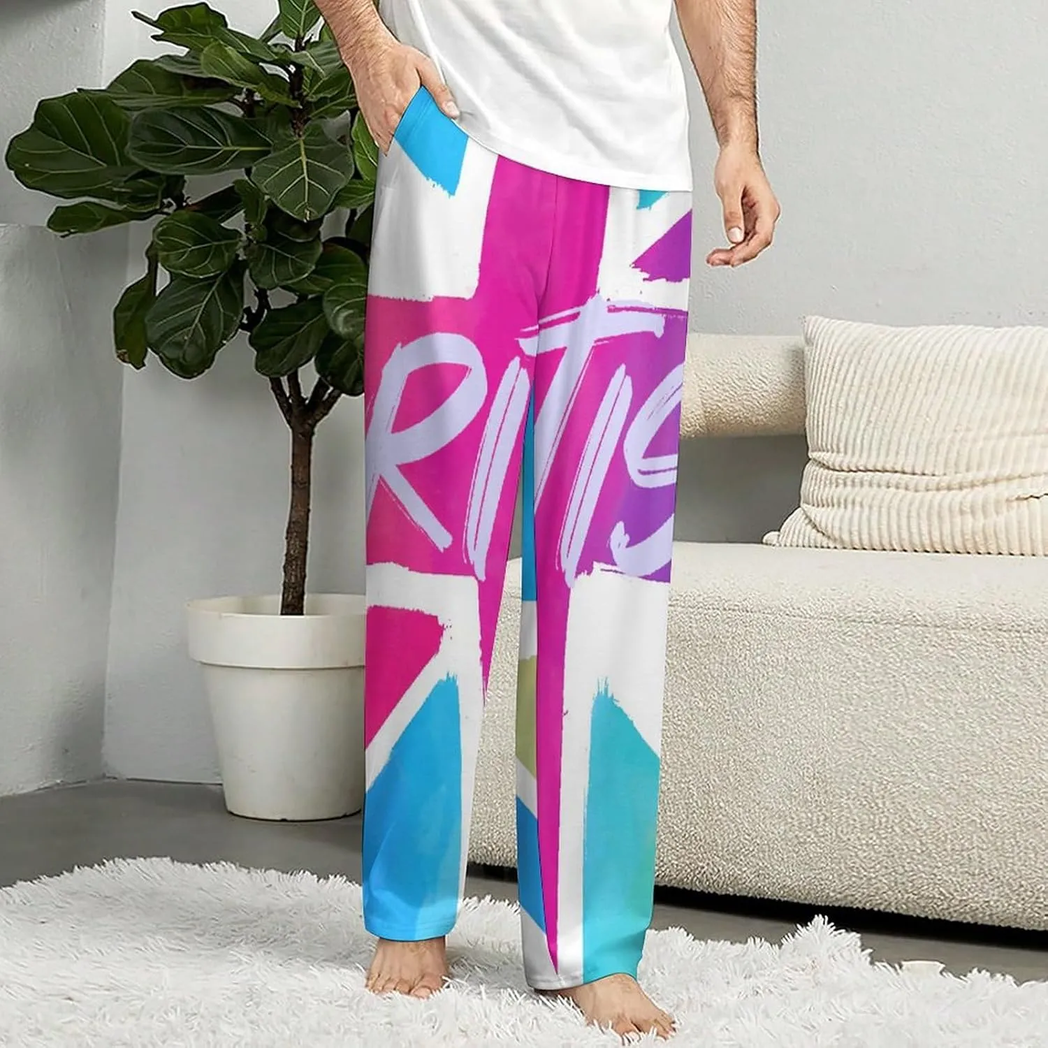 Colorful British Flag U.K Pajamas for Adult Bottoms Lounge Pants Sleepwear Loungewear with Elastic Waistband Unisex